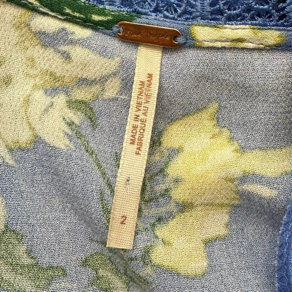 Free People Alora Periwinkle Blue Floral Print Mini Dress Size 2